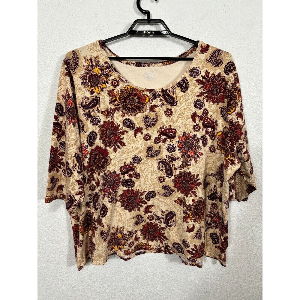 Catherines Top Womens Plus 4X Paisley Multicolor 3/4 Sleeve Cotton Blend‎ Shirt